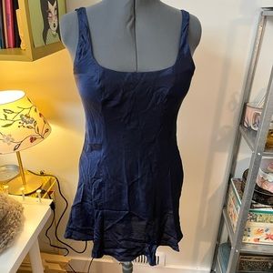 Navy silk slip dress